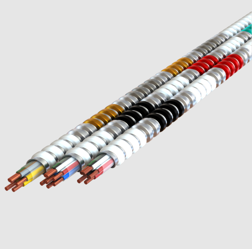 3907-42-00 - 10-2/10-2/10-1 BK RD WE/BK WE/RD GN MC Plus®, White Interlocked Galvanized Steel Armor with phase ID, 250' Coil, Type MC - Neutral Per Phase