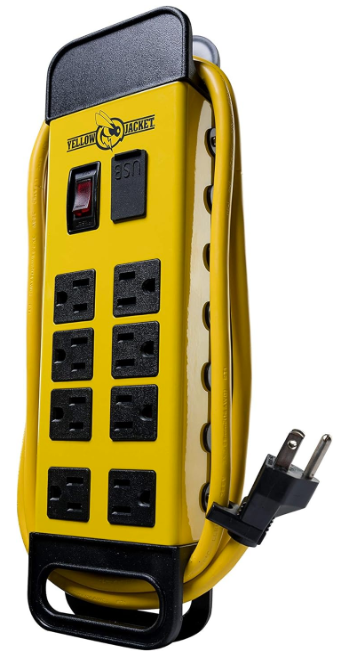 5148 - Yellow Jacket 5148 Modern 8-Outlet Metal Power Block with 2 USB Ports; Yellow