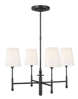 TC1004AI - Capri Small Chandelier Aged Iron Finish With White Linen Fabric Shades (TC1004AI)