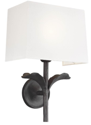EW1011AI - Georgia 1-Light 11 in. Aged Iron Wall Sconce with White Linen Shade