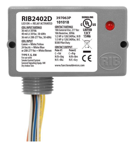 RIB RIB2402D 4" TRACK MNT RELAY 10A DPDT 24VAC/DC 208-277VAC COIL