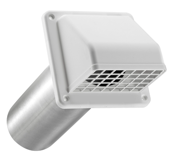 224W - 4" White Plastic Vent Hood with Screen & Tail Piece